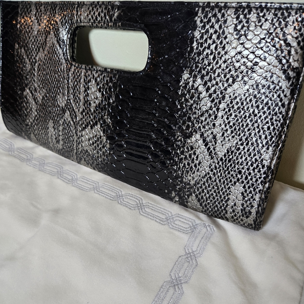 Sophisticated Black and Gray Snakeskin Clutch
